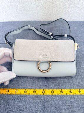 Authentic Chloé Faye Small Leather Suede Crossbody Bag Light Blue